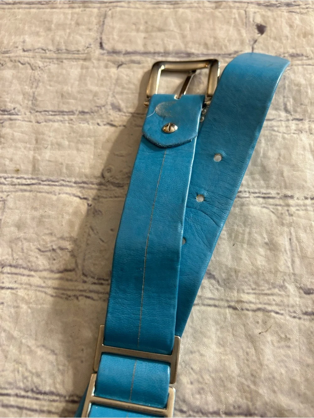 CALVIN KLEIN BLACK LEATHER WITH SILVER TONE CHAIN LINKS & TURQUOISE SILVER BELTS